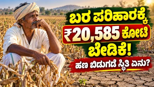 ಕರ್ನಾಟಕ ಬರ ಪರಿಹಾರ ನೆರವಿನ ನಿರೀಕ್ಷೆಯಲ್ಲಿರುವ ಕೃಷಿಕರು ಮತ್ತು ಒಣಗಿದ ಕೃಷಿಭೂಮಿ ಕುರಿತು ಸುದ್ದಿ ಚಿತ್ರ