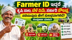 Farmer ID ಮೂಲಕ ಕೃಷಿ ಸಾಲ, ಬೆಳೆ ವಿಮೆ ಮತ್ತು ಸರ್ಕಾರಿ ಯೋಜನೆಗಳ ಸಂಪರ್ಕ ವಿವರಿಸುವ ಮಾಹಿತಿ ಚಿತ್ರ