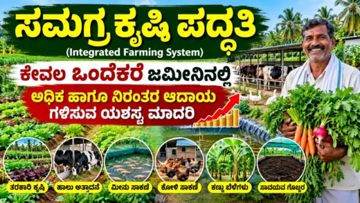 ಒಂದೆಕರೆ ಜಮೀನಿನಲ್ಲಿ ಬೆಳೆ ಮತ್ತು ಜಾನುವಾರು ಸಂಯೋಜಿಸಿರುವ ಸಮಗ್ರ ಕೃಷಿ ಪದ್ಧತಿ ಚಿತ್ರ