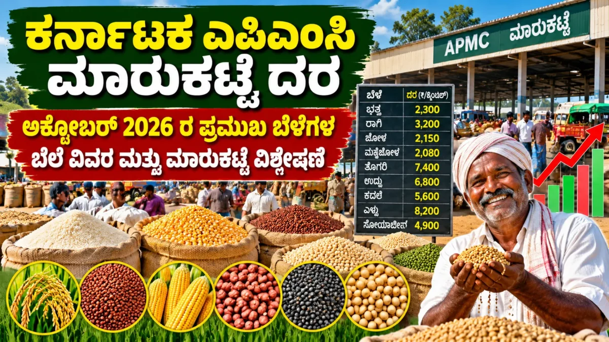 ಕರ್ನಾಟಕ ಎಪಿಎಂಸಿ ಕೃಷಿ ಮಾರುಕಟ್ಟೆಯಲ್ಲಿ ಬೆಳೆಗಳ ದರಗಳ ಮಾಹಿತಿ ನೀಡುವ ಚಿತ್ರ