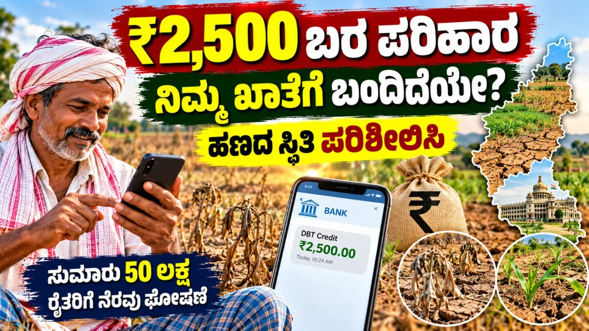ಕರ್ನಾಟಕ ಬರ ಪರಿಹಾರ ₹2,500 ಮತ್ತು ರೈತರ ಪಾವತಿ ಸ್ಥಿತಿ ಕುರಿತು ಸುದ್ದಿ ಚಿತ್ರ