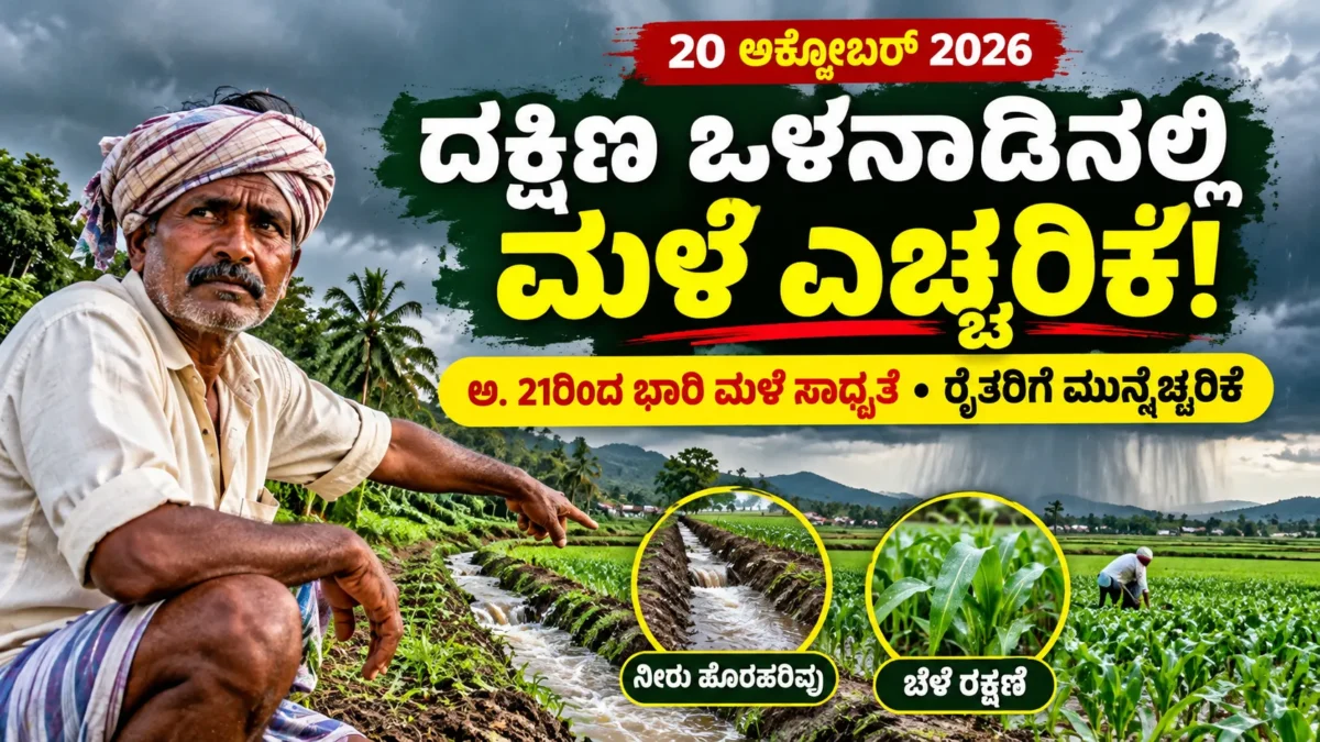 ಕರ್ನಾಟಕ ಹವಾಮಾನ ವರದಿ ಮತ್ತು ಭಾರಿ ಮಳೆ ಮುನ್ನೆಚ್ಚರಿಕೆ ಕುರಿತ ರೈತರಿಗೆ ಮಾಹಿತಿ ಚಿತ್ರ