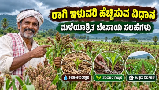 ಮಳೆಯಾಶ್ರಿತ ಕರ್ನಾಟಕದ ರಾಗಿ ಬೇಸಾಯ ಮತ್ತು ಇಳುವರಿ ಹೆಚ್ಚಿಸುವ ಕೃಷಿ ಸಲಹೆಗಳ ಚಿತ್ರ