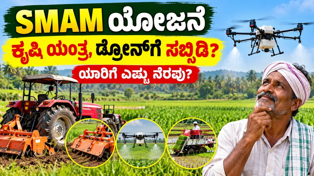 ಕೃಷಿ ಯಂತ್ರೋಪಕರಣ ಮತ್ತು ಡ್ರೋನ್ ಬಳಕೆಯ SMAM ಯೋಜನೆ ಕುರಿತ ಚಿತ್ರ