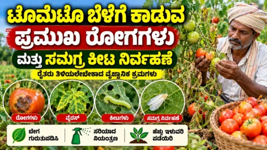 ಟೊಮೆಟೊ ಬೆಳೆಯ ಎಲೆ ರೋಗ ಮತ್ತು ಸಮಗ್ರ ಕೀಟ ನಿರ್ವಹಣೆಯ ಕೃಷಿ ಚಿತ್ರ
