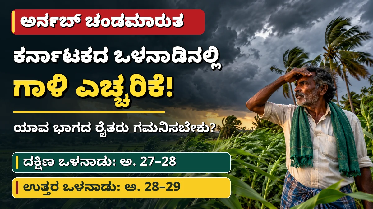 ಅರ್ನಬ್ ಚಂಡಮಾರುತ ಹಿನ್ನಲೆಯಲ್ಲಿ ಕರ್ನಾಟಕ ರೈತರಿಗೆ ಬಲವಾದ ಗಾಳಿ ಮಳೆ ಮುನ್ಸೂಚನೆ ಸುದ್ದಿ ಚಿತ್ರ