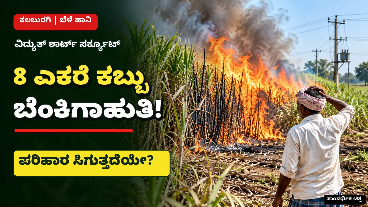 ಬಾಗಲಕೋಟೆಯಲ್ಲಿ ಕಬ್ಬು ಬೆಳೆಗೆ ವಿದ್ಯುತ್ ಶಾರ್ಟ್ ಸರ್ಕ್ಯೂಟ್‌ನಿಂದ ಬೆಂಕಿ ಹಾನಿ ಸುದ್ದಿಚಿತ್ರ