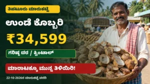 ತಿಪಟೂರು ಮಾರುಕಟ್ಟೆಯಲ್ಲಿ ಉಂಡೆ ಕೊಬ್ಬರಿ ದರ ₹34,599 ಮುಟ್ಟಿದ ವರದಿ: ತೆಂಗು ಬೆಳೆಗಾರರು ಮಾರಾಟಕ್ಕೂ ಮುನ್ನ ತಿಳಿಯಬೇಕಾದ ಪ್ರಮುಖ ಅಂಶಗಳು