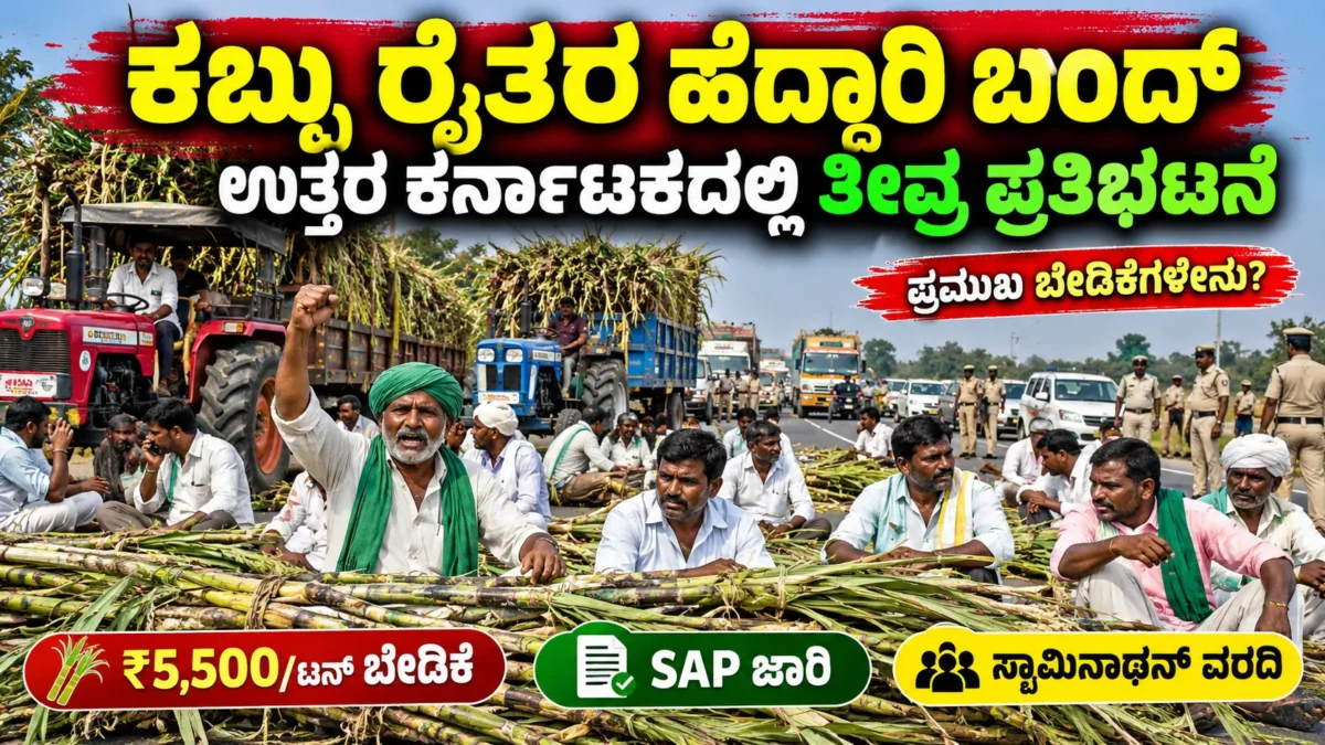 ಉತ್ತರ ಕರ್ನಾಟಕದಲ್ಲಿ ಕಬ್ಬು ರೈತರ ಹೆದ್ದಾರಿ ಪ್ರತಿಭಟನೆ ಕುರಿತ ಸುದ್ದಿ ಚಿತ್ರ