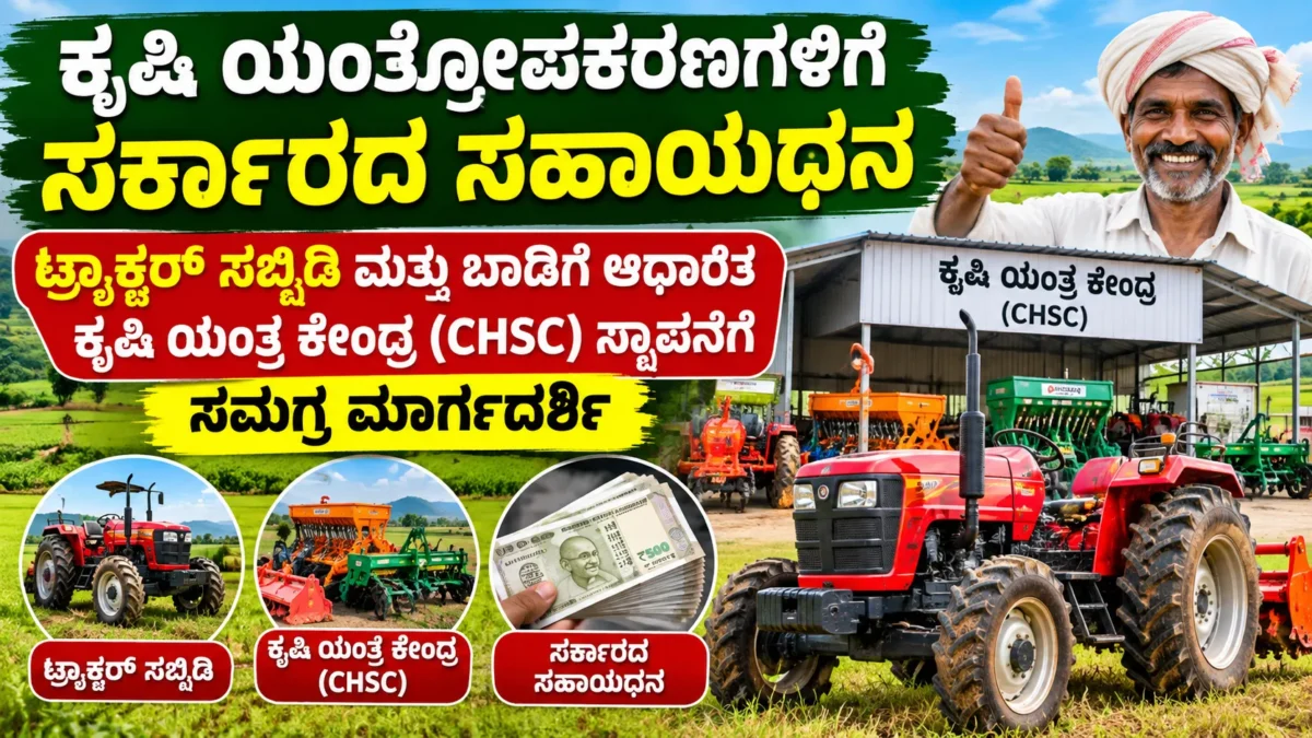 ಟ್ರ್ಯಾಕ್ಟರ್ ಕೃಷಿ ಯಂತ್ರೋಪಕರಣ ಮತ್ತು ಯಂತ್ರ ಬಾಡಿಗೆ ಕೇಂದ್ರ ಸಹಾಯಧನ ಕುರಿತು ಚಿತ್ರ
