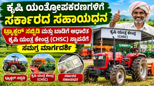 ಟ್ರ್ಯಾಕ್ಟರ್ ಕೃಷಿ ಯಂತ್ರೋಪಕರಣ ಮತ್ತು ಯಂತ್ರ ಬಾಡಿಗೆ ಕೇಂದ್ರ ಸಹಾಯಧನ ಕುರಿತು ಚಿತ್ರ