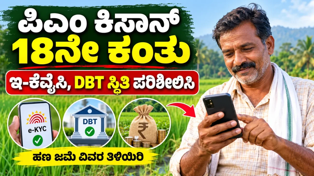ಕರ್ನಾಟಕ ರೈತ ಪಿಎಂ ಕಿಸಾನ್ ಹಣ ಮತ್ತು ಇ-ಕೆವೈಸಿ ಸ್ಥಿತಿ ಪರಿಶೀಲಿಸುತ್ತಿರುವ ಮಾಹಿತಿ ಚಿತ್ರ