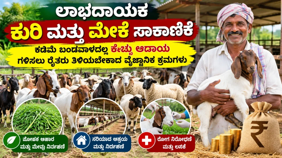 ಕುರಿ ಮತ್ತು ಮೇಕೆ ಸಾಕಾಣಿಕೆಯ ಕೊಟ್ಟಿಗೆ ಹಾಗೂ ಗ್ರಾಮೀಣ ಪಶುಸಂಗೋಪನೆಯ ಚಿತ್ರ